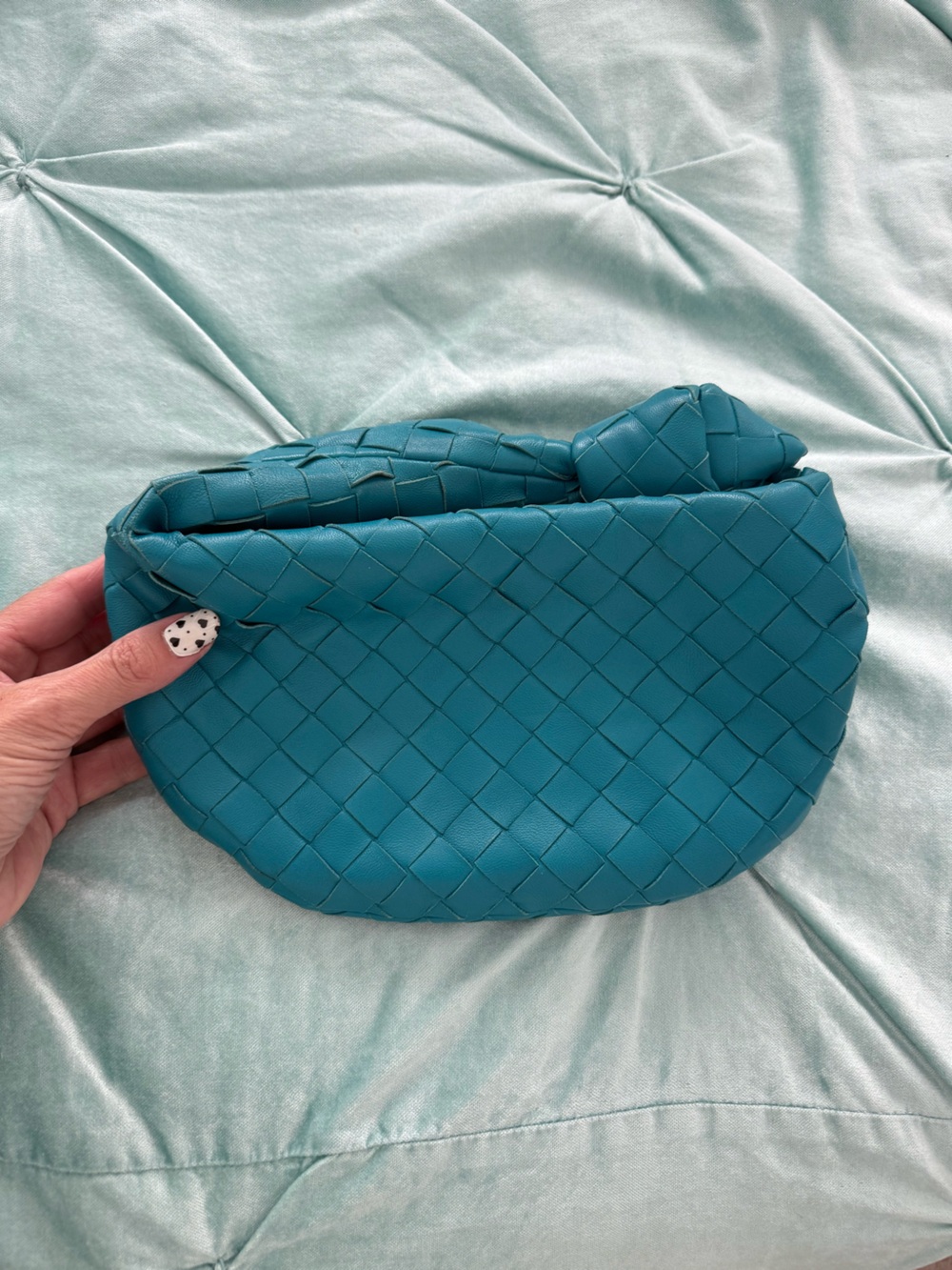 Bottega Veneta Teal Woven Leather Knot